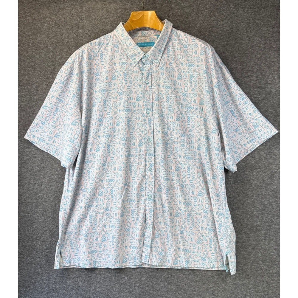 Tori Richard Short Sleeve Shirt Mens 2XL Performance Stretch Geo Beach Resort